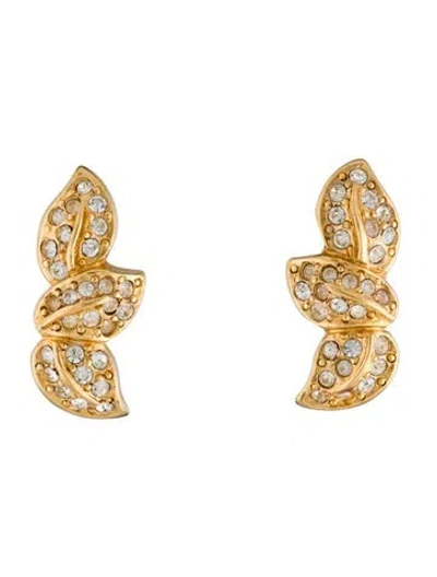 Pre-owned Dior Vintage Crystal Leaf Clip-on Earrings In Transparent