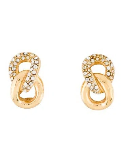 Pre-owned Dior Vintage Crystal Link Clip-on Earrings In Transparent