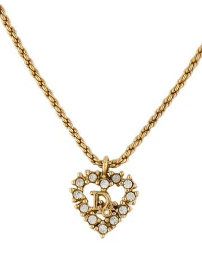 Pre-owned Dior Vintage Crystal Logo Heart Pendant Necklace, 17.25" In Multi