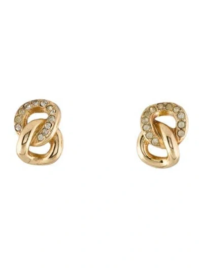Pre-owned Dior Vintage Crystal Small Chain Link Clip-on Earrings In Multi