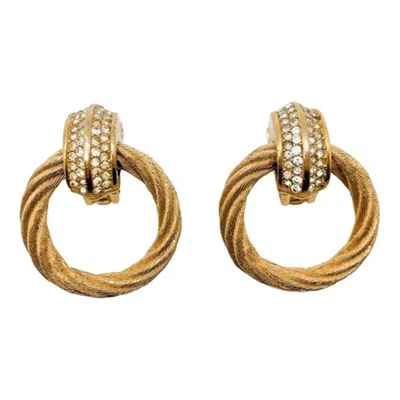 Pre-owned Dior Vintage  Gold & Crystal Rope Hoop Earrings 1980s In Brown