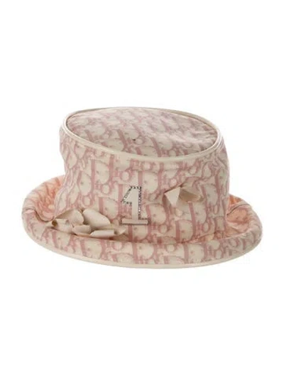 Pre-owned Dior Vintage Issimo Patent Leather-trimmed Bucket Hat In Neutrals/pink