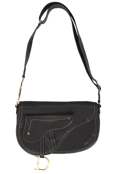 Pre-owned Dior Vintage Double Baudrier Saddle Bag In Black