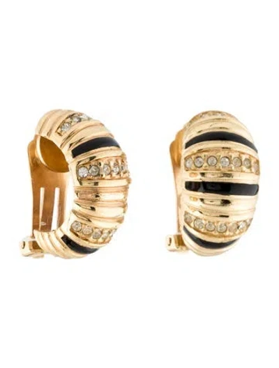 Pre-owned Dior Vintage Enamel & Crystal Clip On Earrings In Multi