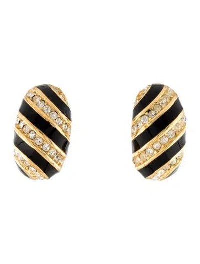 Pre-owned Dior Vintage Enamel & Crystal Clip-on Earrings In Multi