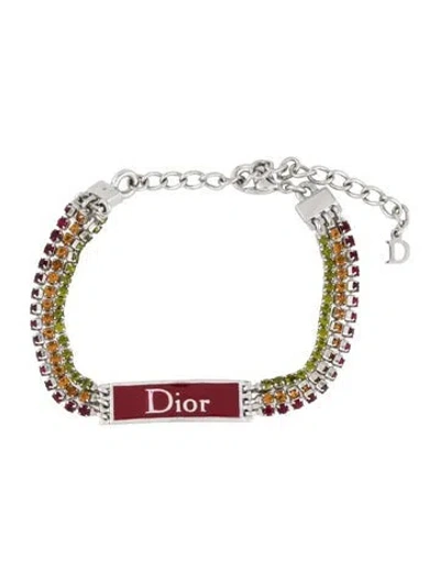 Pre-owned Dior Vintage Enamel & Crystal Id Bracelet, 8.5", 8.5" In Multi