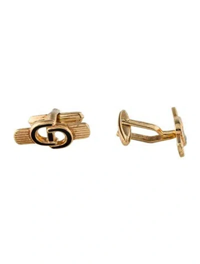 Pre-owned Dior Vintage Enamel Cd Cufflinks In Black