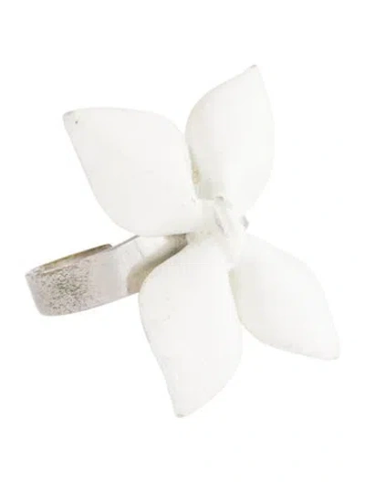 Pre-owned Dior Vintage Enamel Cherry Blossom Cocktail Ring In White