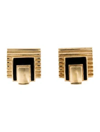 Pre-owned Dior Vintage Enamel Clip-on Earrings In Black