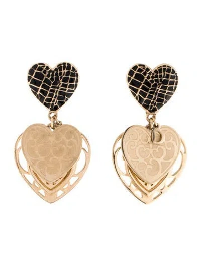 Pre-owned Dior Vintage Enamel Heart Drop Clip-on Earrings In Black