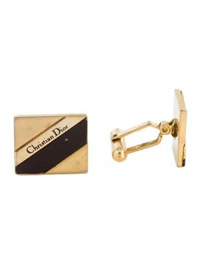 Pre-owned Dior Vintage Enamel Logo Cufflinks In Black