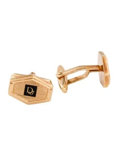 Pre-owned Dior Vintage Enamel Logo Cufflinks In Black
