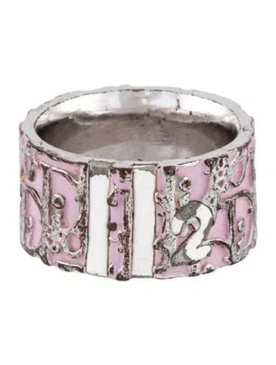 Pre-owned Dior Vintage Enamel Trotter Band Ring In Pink/white