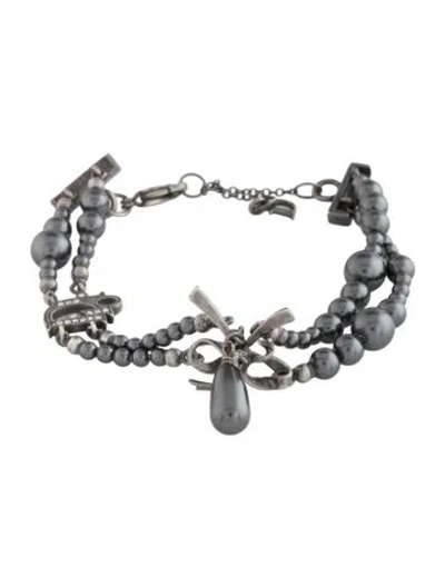 Pre-owned Dior Vintage Faux Pearl & Crystal Bow Multistrand Bracelet