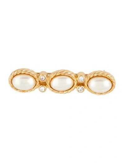 Pre-owned Dior Vintage Faux Pearl & Crystal Brooch In White