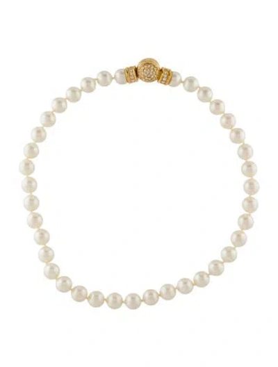 Pre-owned Dior Vintage Faux Pearl & Crystal Choker Necklace, 15" In White