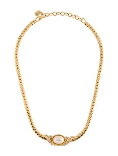 Pre-owned Dior Vintage Faux Pearl & Crystal Choker Necklace, 16.75" In Multicolor