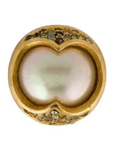 Pre-owned Dior Vintage Faux Pearl & Crystal Clip On Single Earring In Multi