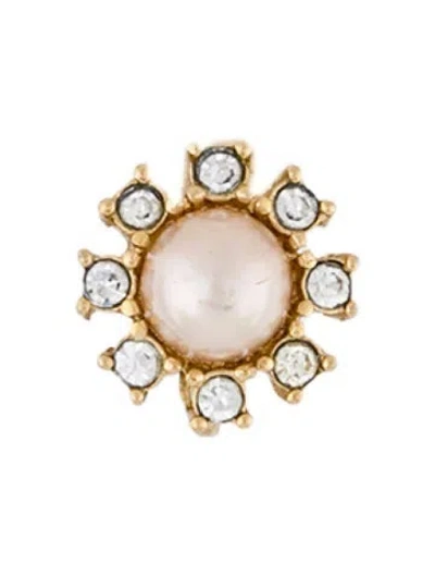 Pre-owned Dior Vintage Faux Pearl & Crystal Clip On Single Earring In White