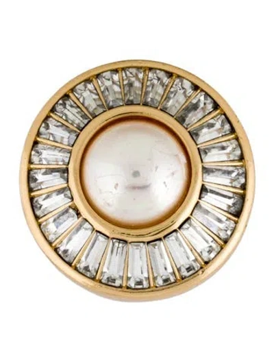 Pre-owned Dior Vintage Faux Pearl & Crystal Clip On Single Earring In White