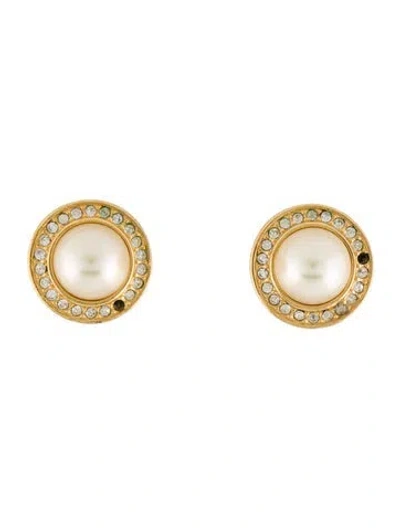 Pre-owned Dior Vintage Faux Pearl & Crystal Clip-on Earrings In Multi
