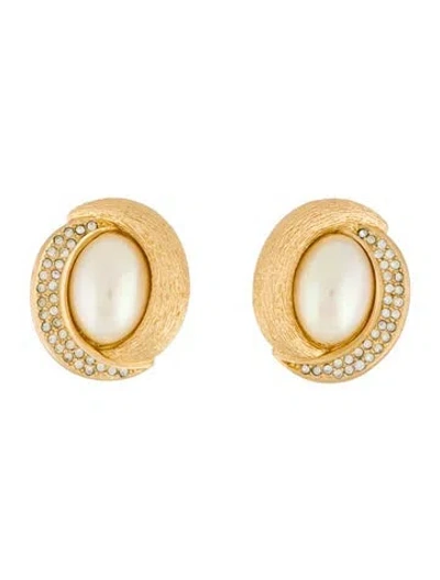 Pre-owned Dior Vintage Faux Pearl & Crystal Earrings In White