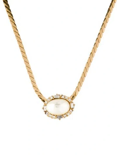 Pre-owned Dior Vintage Faux Pearl & Crystal Pendant Necklace, 18" In Multi