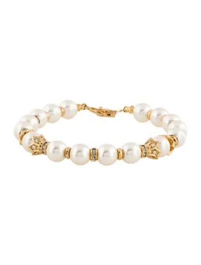 Pre-owned Dior Vintage Faux Pearl & Crystal Station Bracelet, 7" In Multi