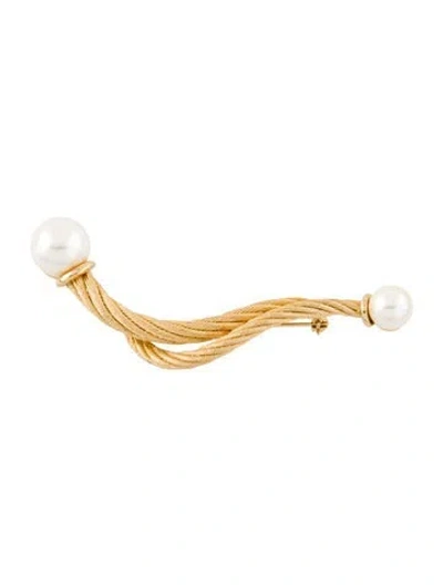 Pre-owned Dior Vintage Faux Pearl Brooch Pin In Multi