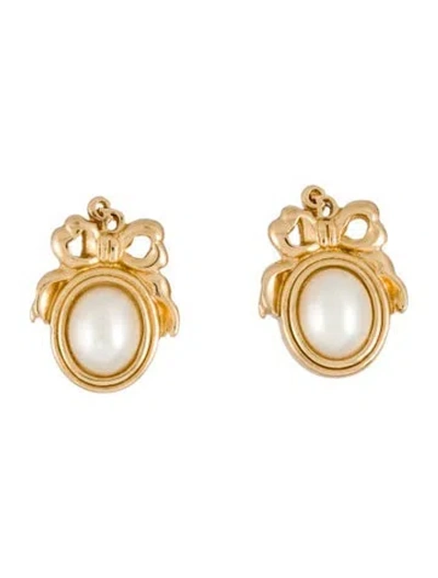 Pre-owned Dior Vintage Faux Pearl Cd Stud Earrings In White