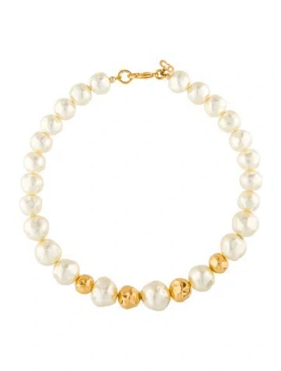 Pre-owned Dior Vintage Faux Pearl Choker Necklace, 15" In Multi