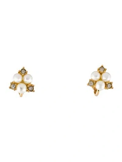 Pre-owned Dior Vintage Faux Pearl Clip-on Earrings In Multi