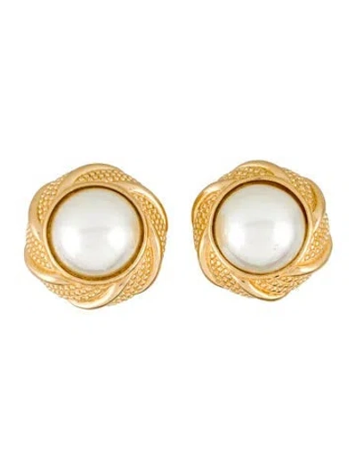 Pre-owned Dior Vintage Faux Pearl Clip-on Earrings In Multi