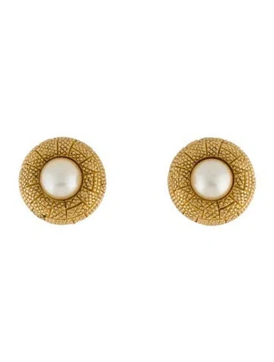 Pre-owned Dior Vintage Faux Pearl Clip-on Earrings In White