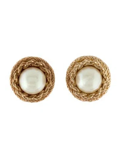 Pre-owned Dior Vintage Faux Pearl Clip-on Earrings In White