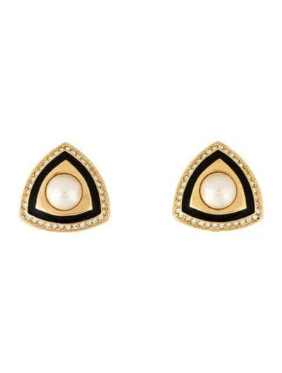 Pre-owned Dior Vintage Faux Pearl, Crystal & Enamel Clip-on Earrings In Multi