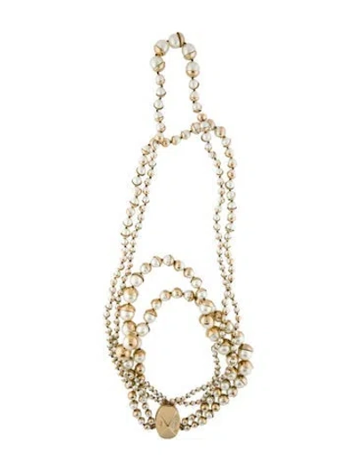 Pre-owned Dior Vintage Faux Pearl Mise En  Beaded Lavalier Necklace, 16" In White