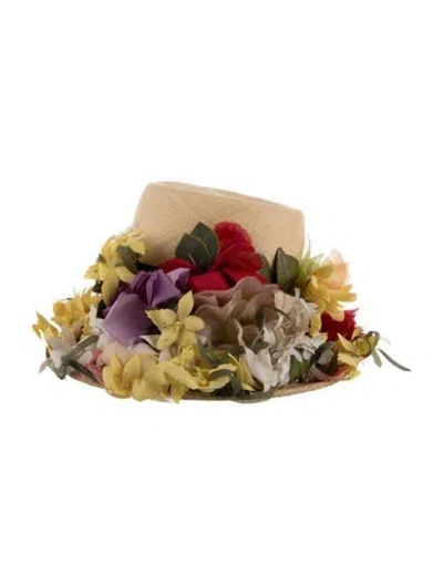 Pre-owned Dior Vintage Flower Straw Fedora Hat In Neutrals