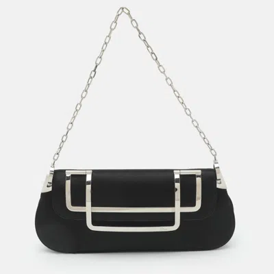Pre-owned Dior Vintage Frame Black Pleated Satin Clutch