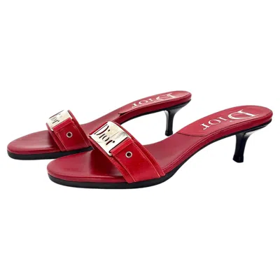 Pre-owned Dior Vintage Galliano Logo Plaque Red Leather Slip On Mules Sandals 35.5
