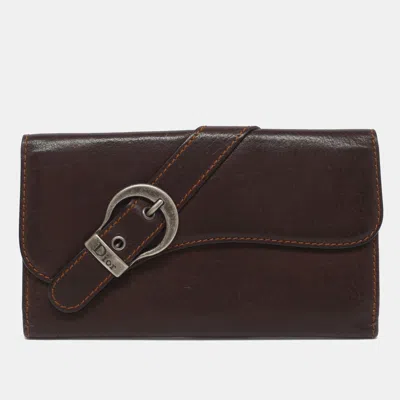 Pre-owned Dior Vintage Gaucho Brown Leather Saddle Wallet