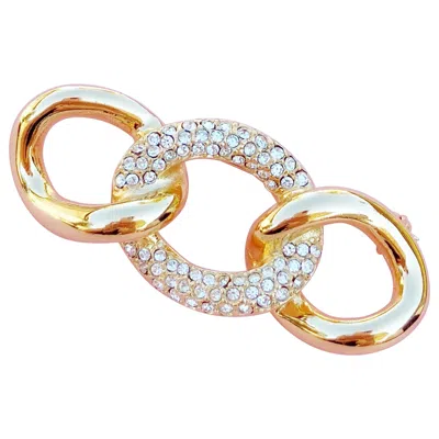 Pre-owned Dior Vintage Gilded Chain Link Brooch With Crystal Pavé By Christian , 1970s In Sand