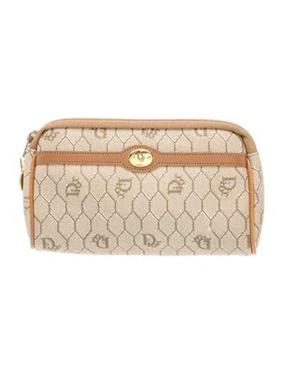 Pre-owned Dior Vintage Honeycomb Coated Canvas Cosmetic Pouch Vintage In Neutral