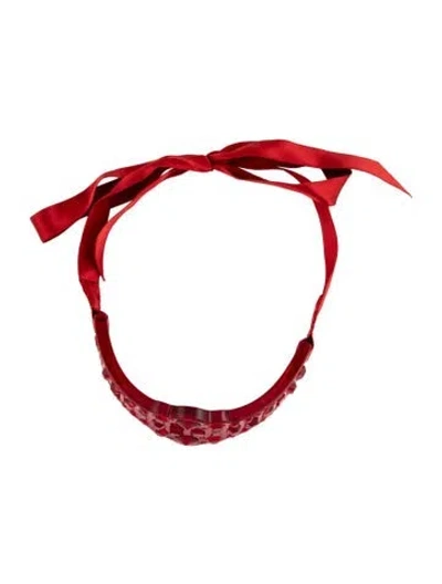 Pre-owned Dior Vintage John Galliano Lucite, Ribbon & Crystal Choker Necklace, 42" In Red