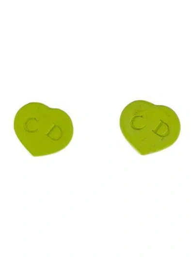 Pre-owned Dior Vintage Lacquer Heart Cd Clip-on Earrings In Green