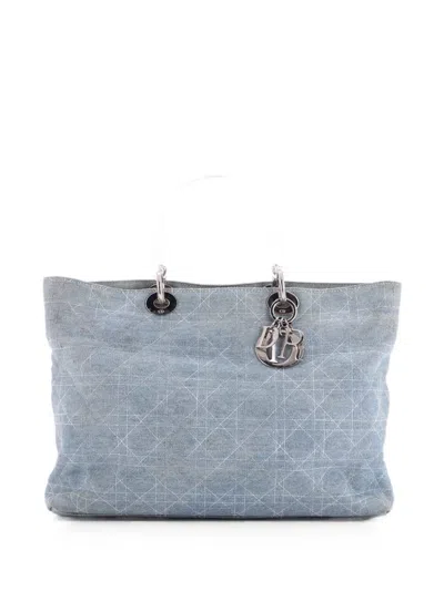 Pre-owned Dior Vintage Lady  Bag Cannage Quilt Denim Large Satchel In Blue