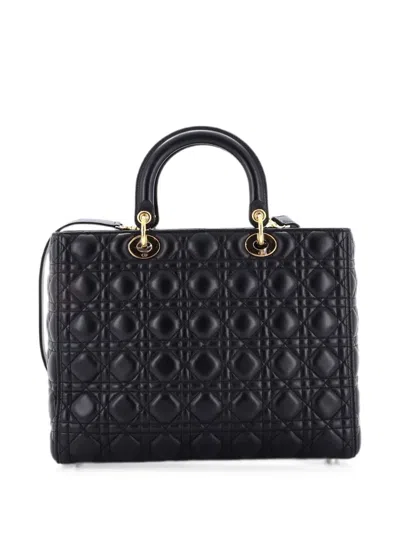 Pre-owned Dior Vintage Lady  Bag Cannage Quilt Lambskin Large Satchel In Black