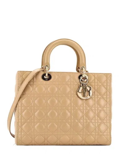 Pre-owned Dior Vintage Lady  Bag Cannage Quilt Lambskin Large Satchel In Neutral