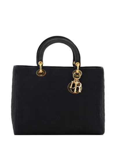 Pre-owned Dior Vintage Lady  Bag Cannage Quilt Nylon Large Tote Bag In Black