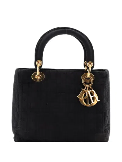 Pre-owned Dior Vintage Lady  Bag Cannage Quilt Nylon Medium Satchel In Black